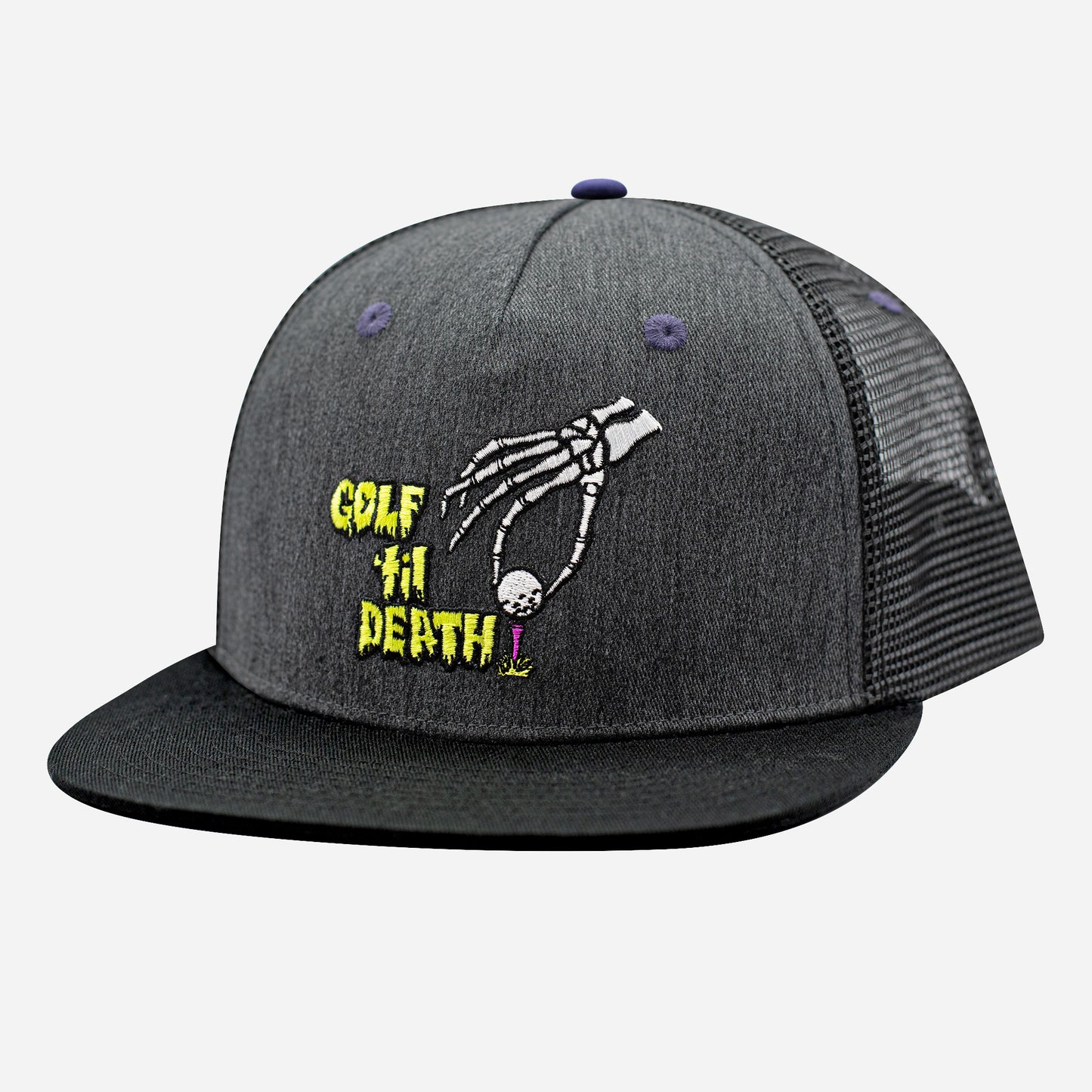 Golf 'Til Death Unisex Trucker Hat Heather-Heather Charcoal