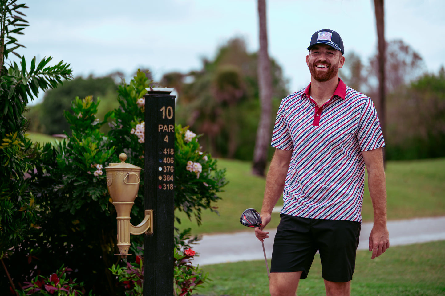 SwingJuice Men's Golf Flag Polo White & Flag Unisex Active Rope Hat Navy-Multi