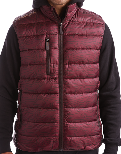 Golf Rhythmic Lines Men's Packable Puffer Vest-Burgundy