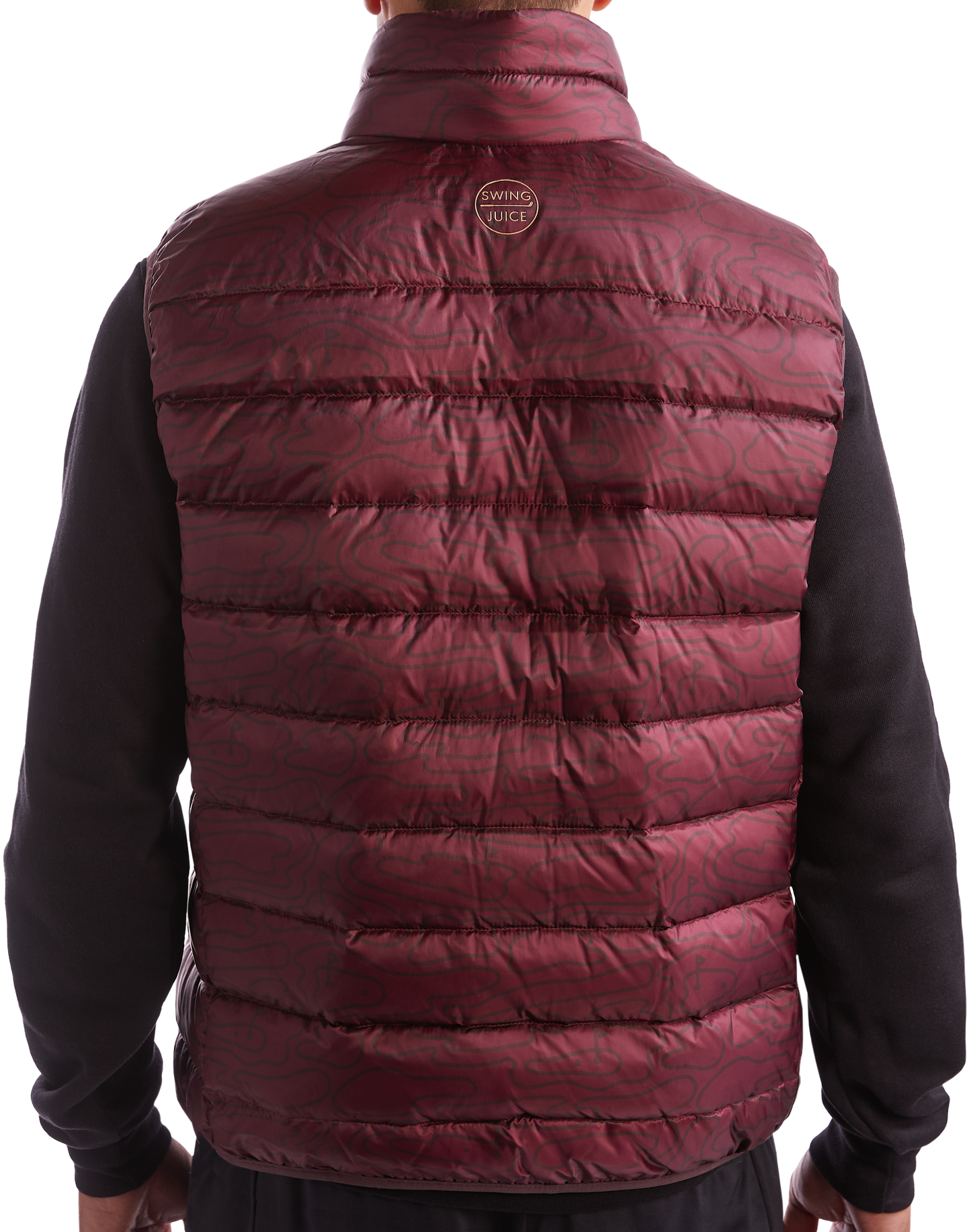 Golf Rhythmic Lines Men's Packable Puffer Vest-Burgundy