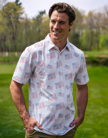 Golf Flag Men's Polo-White