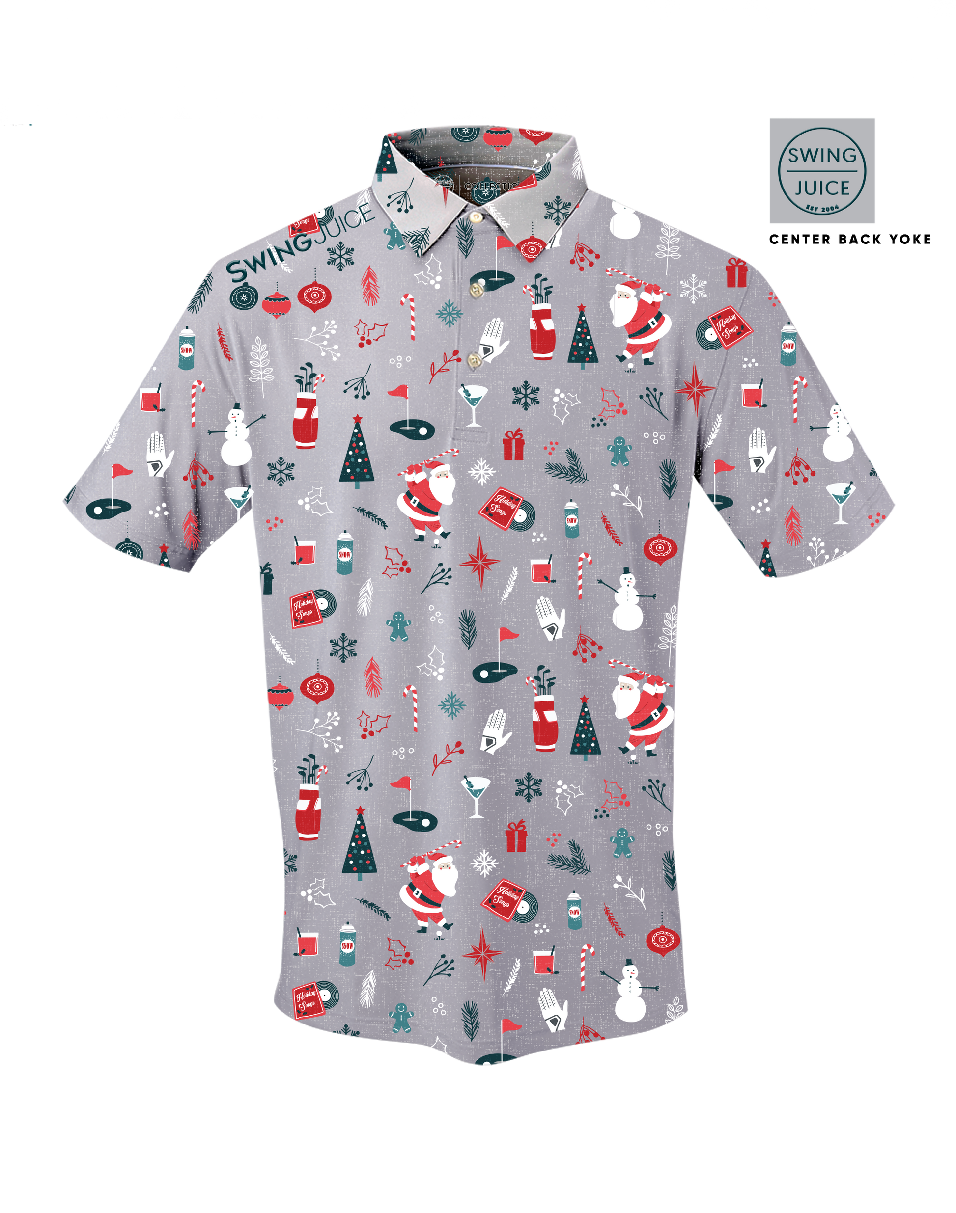 Golf Swingin' Retro Santa Men's Polo-Grey