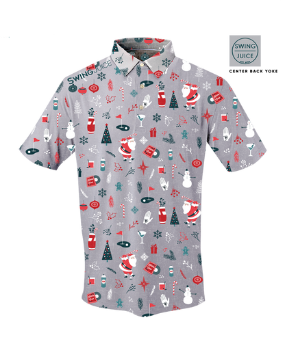 Golf Swingin' Retro Santa Men's Polo-Grey