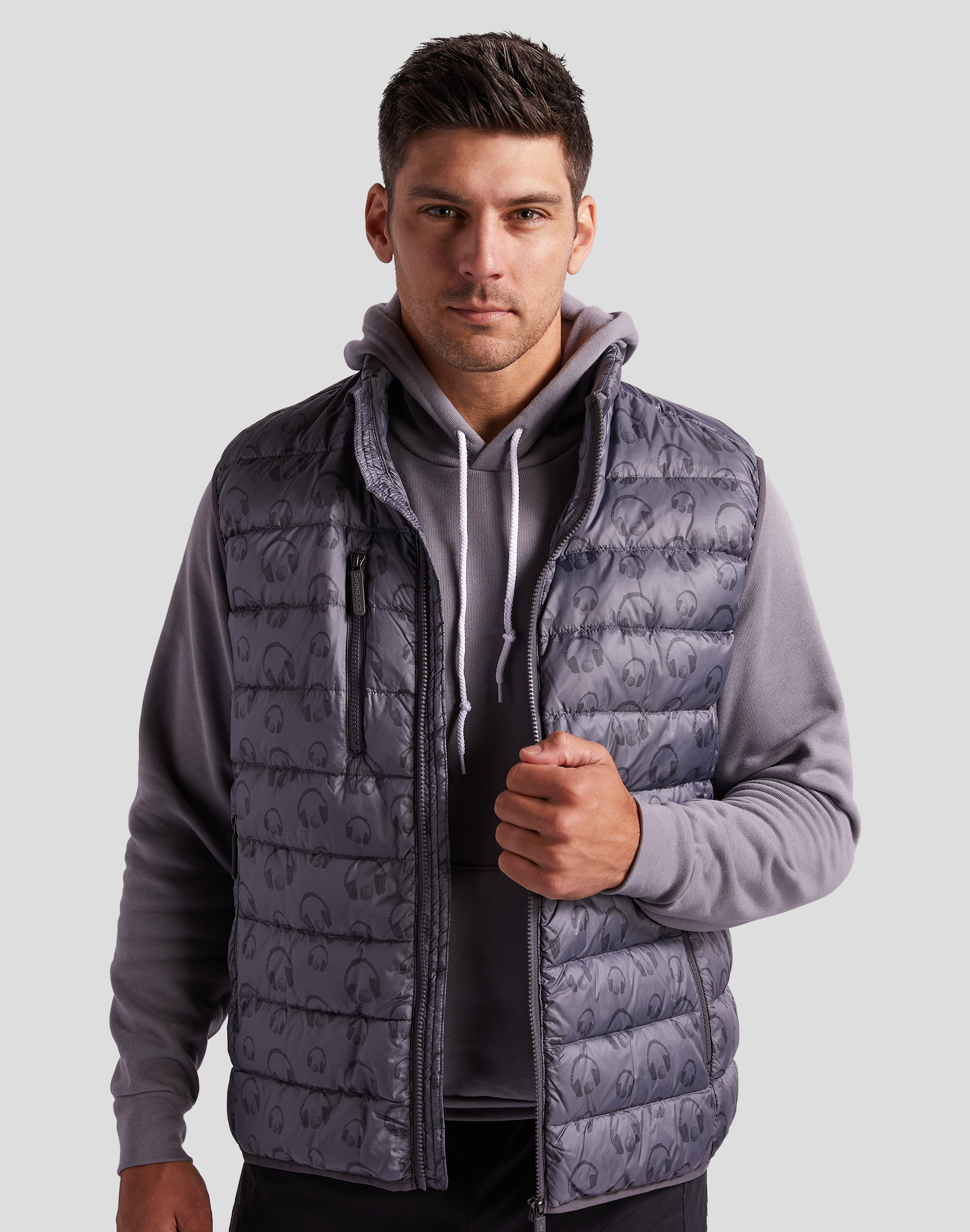 Golf & Hip Hop Men's Packable Puffer Vest-Grey