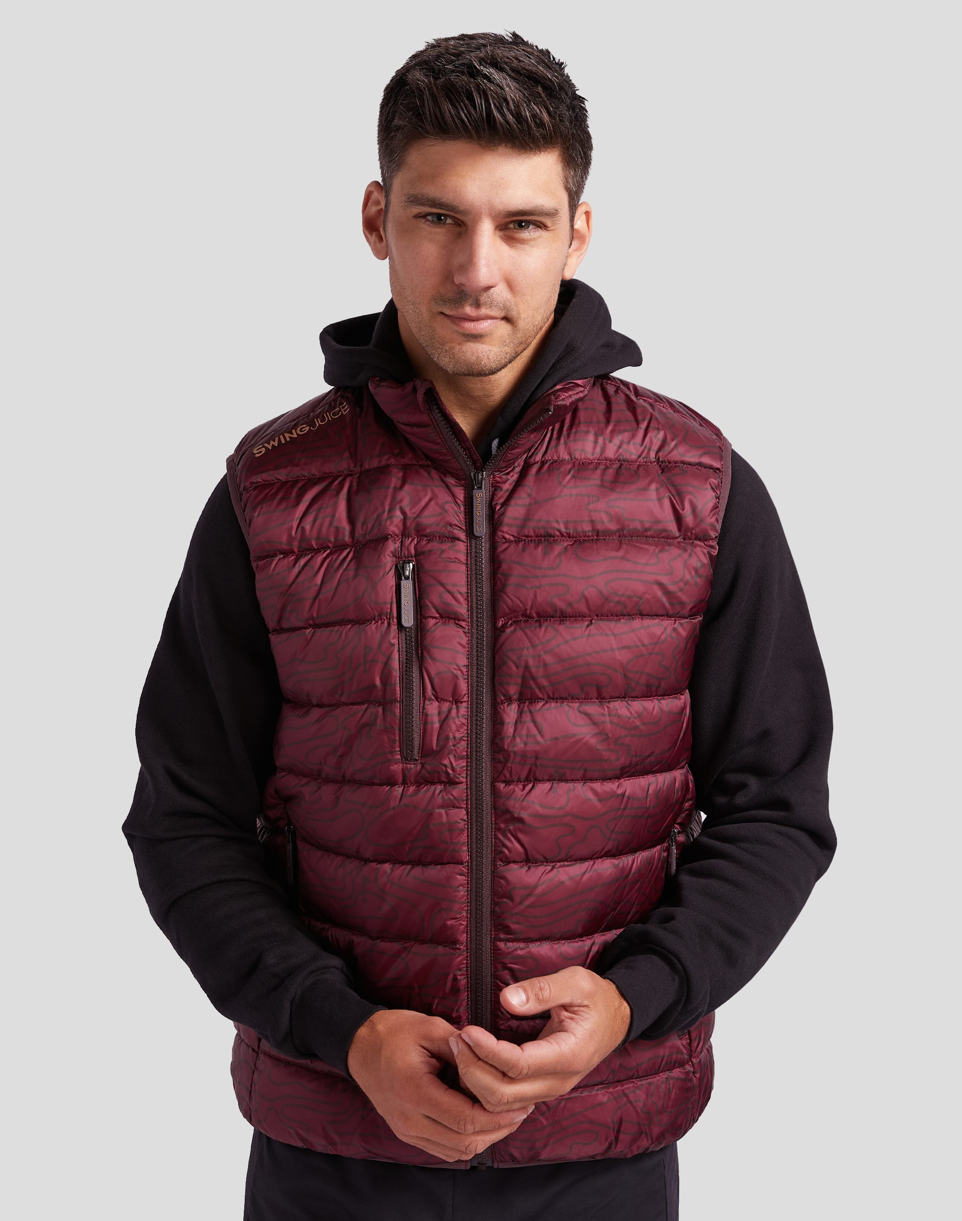 Golf Rhythmic Lines Men's Packable Puffer Vest-Burgundy