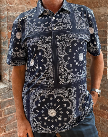 SwingJuice Short Sleeve Men's Performance Polo Golf Bandana-Navy