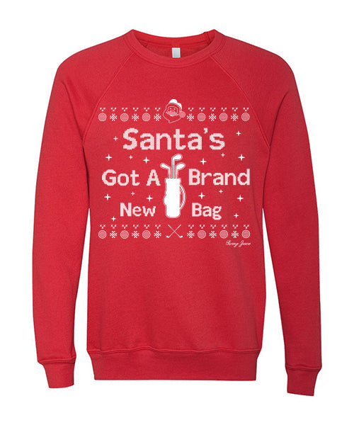 Golf Santa's Got A Brand New Bag Unisex Ugly Sweatshirt-Red