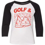 SwingJuice Three Quarter Sleeve Kids Raglan T-Shirt Golf & Pizza-White