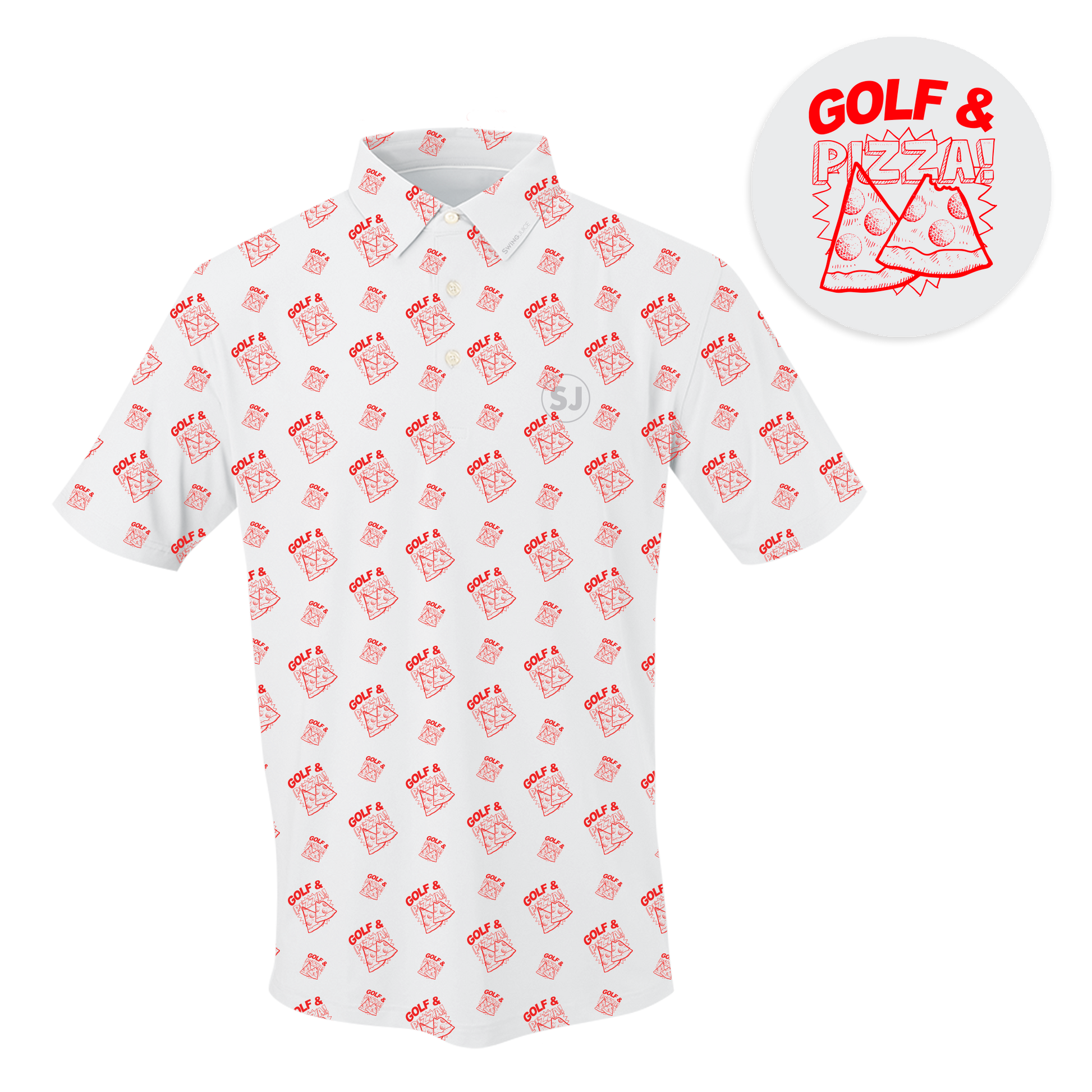 Golf & Pizza Men's Polo-White