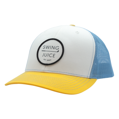 Golf Retro Unisex Trucker Hat-White Blue Yellow